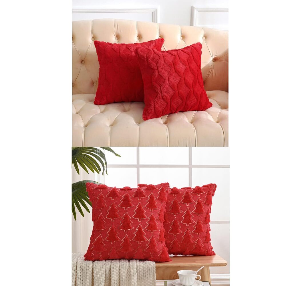 8969 Faux Wool Throw Pillow Covers + Christmas Tree Decorative Throw Pillow